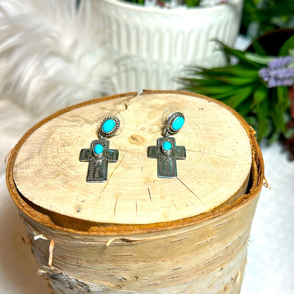 Andy Cadman earrings Navajo Sterling silver turquoise - Picture 3 of 9